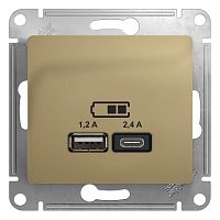 SCHNEIDER ELECTRIC GLOSSA USB Розетка A+С, 5В/2,4А, 2х5В/1,2 А, механизм, ТИТАН (GSL000439)