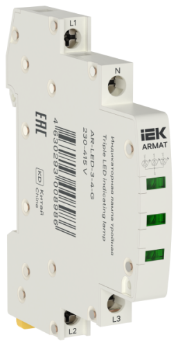 IEK ARMAT Лампа индикаторная тройная LED 230-415В AC зеленая  (AR-LED-3-4-G)