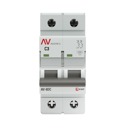 EKF Выключатель автоматический AV-6 DC 2P 3A  (C) 6кА AVERES (mcb6-DC-2-03C-av) фото 2 EKF Выключатель автоматический AV-6 DC 2P 3A  (C) 6кА AVERES (mcb6-DC-2-03C-av) фото 2