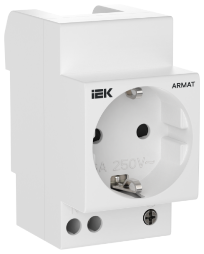 IEK ARMAT Розетка на DIN-рейку 45мм с заземлением с защитными шторками 16А  (AR-SOD-G-GND-S-016)