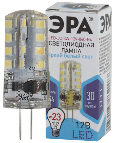 ЭРА Лампа светодиодная LED 3Вт JC 4000К G4 нейтральный капсула 12V (Б0033194)
