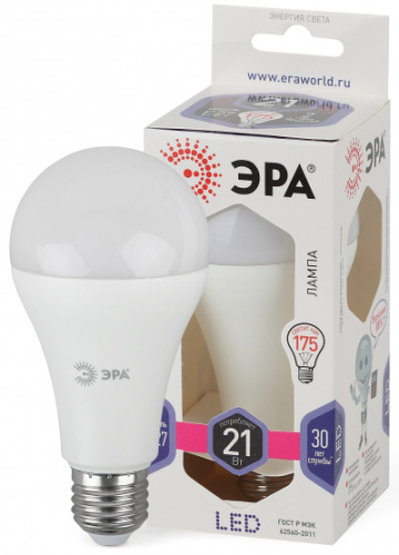 ЭРА Лампа светодиодная LEDA65-21W-860-E27 (диод,груша,21Вт,хол,E27) (Б0035333)