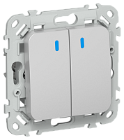 FLITE Выключатель 2-клавишный проходной с индикацией 10А ВС62-1-1- алюминий (FI-V22-1-10-1-K47)