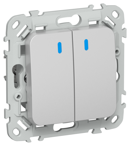 FLITE Выключатель 2-клавишный проходной с индикацией 10А ВС62-1-1- алюминий (FI-V22-1-10-1-K47)