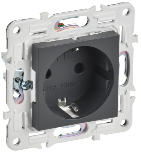 IEK SKANDY Розетка с заземлением с защитными шторками 16А безвинтовое крепление SK-R06T титан  (SK-R14-16-1-K48)