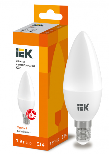 IEK Лампа светодиодная LED 7вт Е14 тепло-белый матовая свеча ECO (LLE-C35-7-230-30-E14)