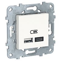 SCHNEIDER ELECTRIC UNICA NEW РОЗЕТКА USB, 2-местная, тип А+С, БЕЛЫЙ (NU501818)