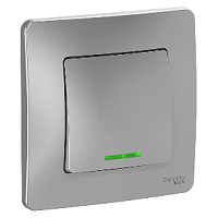SCHNEIDER ELECTRIC Переклюачтель одноклавишный BLANCA скрытой установки  (cх.6) с подстветкой, 10а, 250В, алюминий (BLNVS010613)