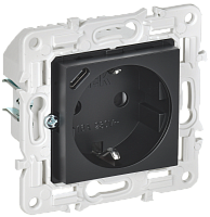 IEK SKANDY Розетка с заземлением с защитными шторками 16А с USB C 18Вт SK-R17Bl черный  (SK-R14-16-U14-018-K02)