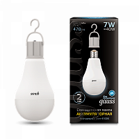 GAUSS Лампа светодиодная LED 7вт Е27, белый, 470lm, A60 с Li-Ion аккумулятором  (102402207)
