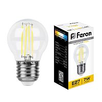 FERON Лампа светодиодная LED 7вт Е27 теплый шар FILAMENT (LB-52) (25876)
