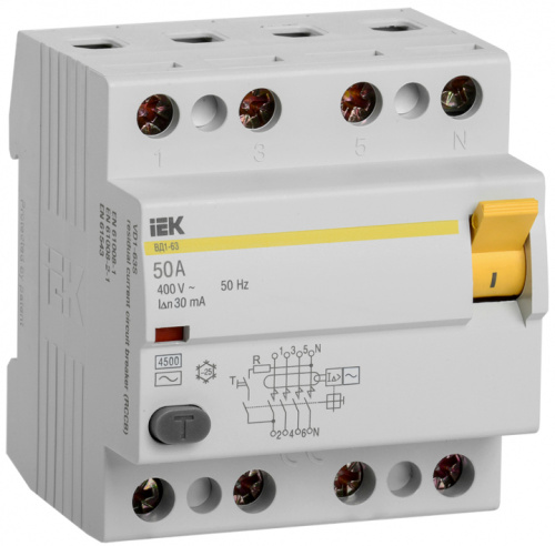 IEK Выключатель дифференциального тока (УЗО) 4п 50А 30мА ВД1-63 АС (MDV10-4-050-030)