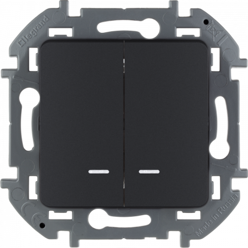 LEGRAND INSPIRIA Выключатель двухклавишный с подсветкой/индикацией   для скрытого монтажа, цвет &quot;Антрацит&quot;, номинальный ток 10 А, напряжение ~250В (673633)