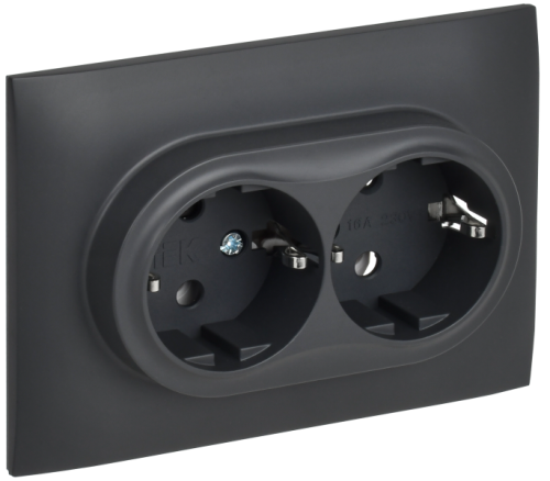 IEK SKANDY Розетка 2-местная с заземлением без защитных шторок 16А в сборе SK-R08T титан  (SK-R21-16-K48-F)
