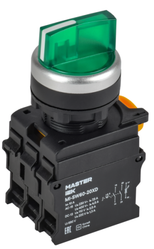 IEK Переключатель с подсветкой на 3 положения 2NO зеленый MASTER  (MI-SW60-20XD-4-14-3-K06)