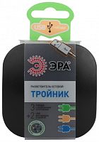 Тройник 3гнезда 220V + 2xUSB 2100mA , c заземлением, со шторками (черный) SP-3e-USB-BLACK (Б0046364)