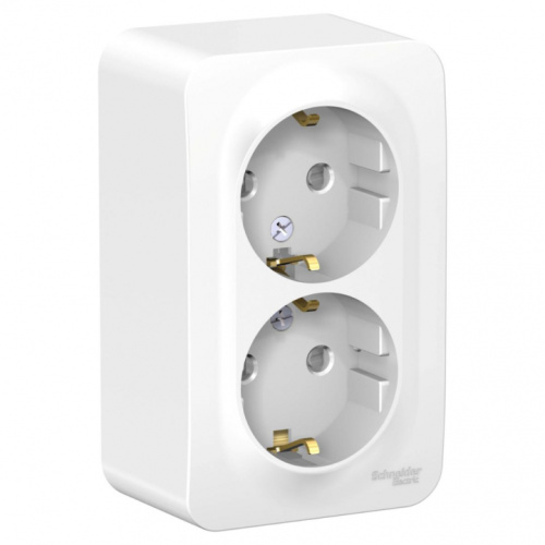 SCHNEIDER ELECTRIC Розетка BLANCA наружная двойная, с заземлением, со шторками, с изолирующей пластиной, 16А, 250В, белый (BLNRA011211)