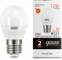 GAUSS Лампа светодиодная LED 12Вт 880lm E27 3000K Elementary Шар  (53212)