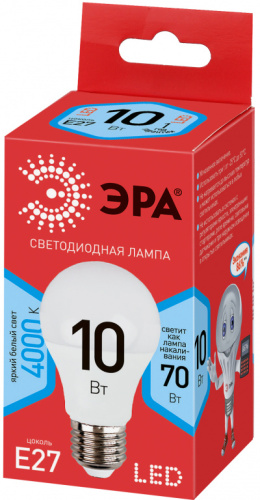 ЭРА Лампа светодиодная LED A60-10W-840-E27,груша,10Вт,нейтр,E27 (Б0028005)