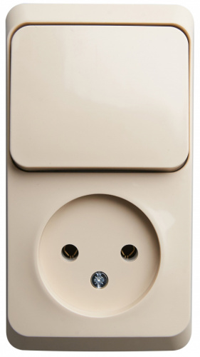 SCHNEIDER ELECTRIC ЭТЮД Блок открытой установки Розетка без заземления + Выключатель одноклавишный бежевый (BPA16-204K)