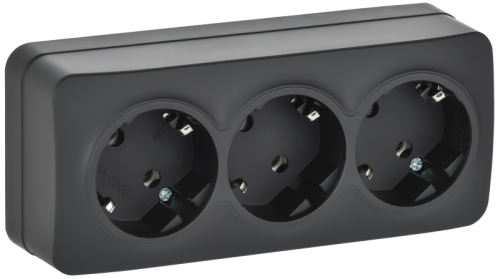 IEK GLORY Розетка 3-местная для открытой установки с заземлением без защитных шторок 16А РС23-3-ХЧм черный матовый  (ERH31-K02M-16)