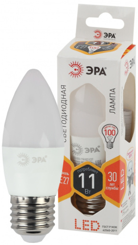 ЭРА Лампа светодиодная LEDB35-11W-827-E27 (диод,свеча,11Вт,тепл,E27) (Б0032981)