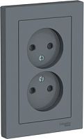 SCHNEIDER ELECTRIC Розетка ATLASDESIGN двойная без заземления со шторками 16А в сборе грифель (ATN000722)
