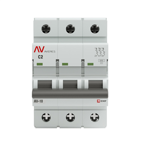 EKF Выключатель автоматический AV-10 3P 2A  (C) 10кА AVERES (mcb10-3-02C-av) фото 2