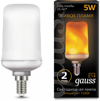 GAUSS Лампа светодиодная LED 5Вт E14 1500K T65 Corn Flame  (157401105)
