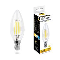 FERON Лампа светодиодная LED 7вт Е14 теплый свеча FILAMENT (LB-66) (25726)