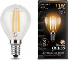 GAUSS Лампа светодиодная LED-11Вт E14 720lm 2700K Filament Шар  (105801111)