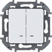 LEGRAND INSPIRIA Выключатель двухклавишный с подсветкой/индикацией   для скрытого монтажа, цвет &quot;Белый&quot;, номинальный ток 10 А, напряжение ~250В (673630)