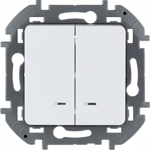 LEGRAND INSPIRIA Выключатель двухклавишный с подсветкой/индикацией   для скрытого монтажа, цвет &quot;Белый&quot;, номинальный ток 10 А, напряжение ~250В (673630)