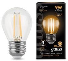 GAUSS Лампа светодиодная LED 9Вт E27 Filament шар, теплый  (105802109)