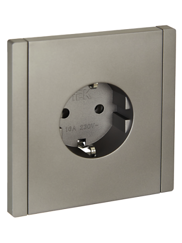 IEK FORTE&PIANO Розетка 1-местная с заземлением без защитных шторок безвинтовое крепление 16А FP514 сталь  (FP-R11-16-1-K46)