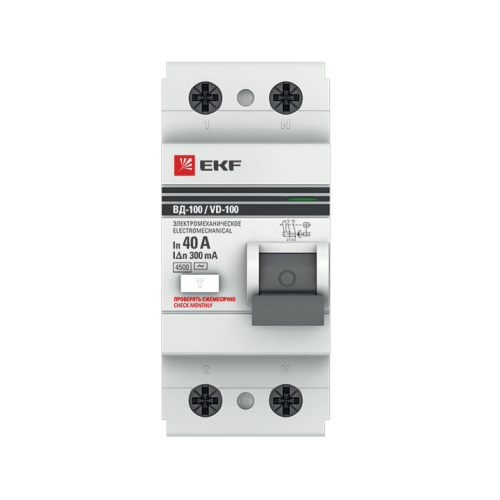 EKF Выключатель дифференциального тока  (УЗО) ВД-100 2P 40А/300мА  (электромеханическое)  PROxima (elcb-2-40-300-em-pro) фото 2