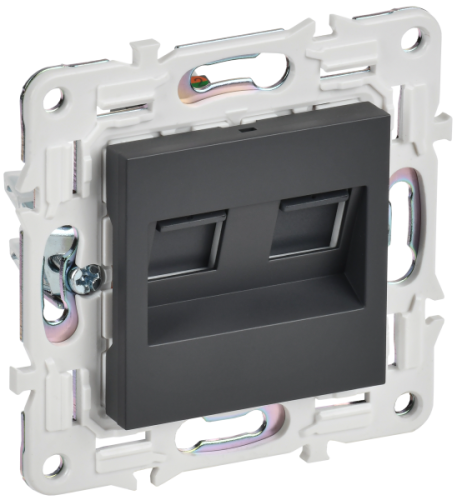 IEK SKANDY Розетка компьютерная двойная RJ45 кат.6 SK-K04T титан  (SK-K20-2-K48)