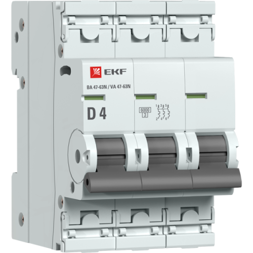 EKF Автоматический выключатель 3P 4А (D) 6кА ВА 47-63N PROxima (M636304D)