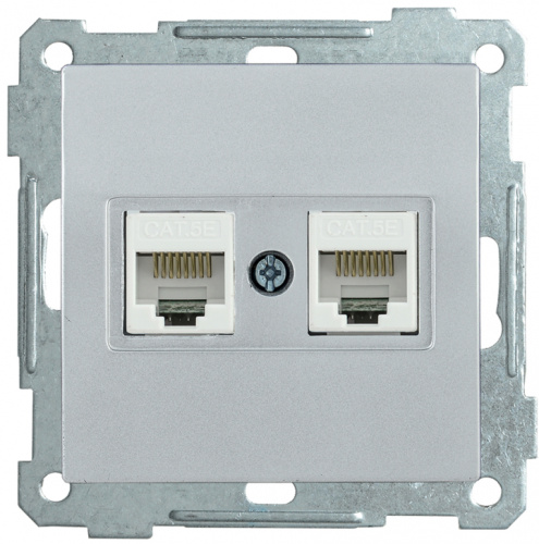 IEK РK10-2-Б Розеткадвухместная компьютерная RJ45 Cat5e BOLERO серебряный IEK  (EKB25-K23)