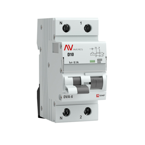 EKF Автомат дифференциальный DVA-6 1P+N 10А  (D) 100мА  (A) 6кА AVERES (rcbo6-1pn-10D-100-a-av)