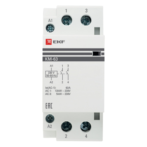 EKF Контактор модульный двухполюсный 63А 220В  (2но) (km-2-63-20) фото 3