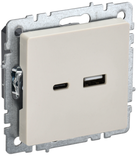 IEK BRITE Розетка USB A+C 18Вт РЮ11-1-БрКр бежевый IEK (BR-U22-018-K10)