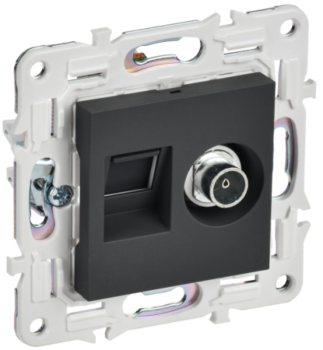 IEK SKANDY Розетка двойная TV+RJ45 кат.5E SK-A14G графит  (SK-AK20-1-K53)