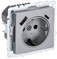 IEK BRITE Роз. с з/к/ш 16А с USB A+C 18Вт РЮш11-1-БрА алюм. IEK (BR-R14-16-U22-018-K47)