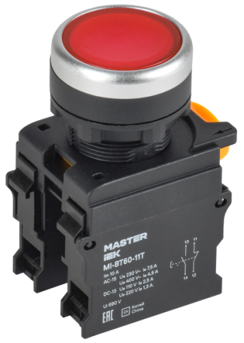 IEK Кнопка с фиксацией d=22мм 1NO+1NC красная MASTER  (MI-BT60-11T-3-21-K04)