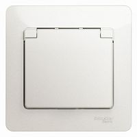 SCHNEIDER ELECTRIC GLOSSA Розетка с заземлением со шторками с крышкой IP20 перламутр в сборе (GSL000646)