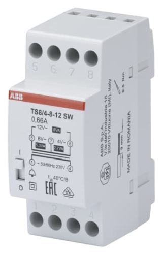 ABB Трансформатор звонковый с защитой от КЗ  (TS 8/4-8-12SW)  (2CSM081022R0811)