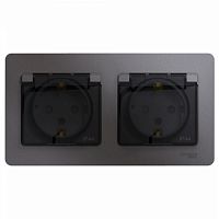 SCHNEIDER ELECTRIC Розетка GLOSSA двойная с заземлением со шторками в сборе IP44 графит (GSL001347)