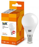 IEK Лампа светодиодная LED 5вт E14 тепло-белый матовый шар ECO (LLE-G45-5-230-30-E14)