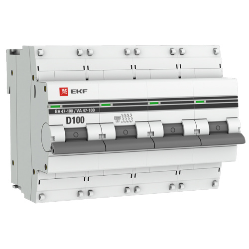 EKF Автоматический выключатель ВА 47-100 4P 100А  (D) 10kA  PROxima (mcb47100-4-100D-pro)